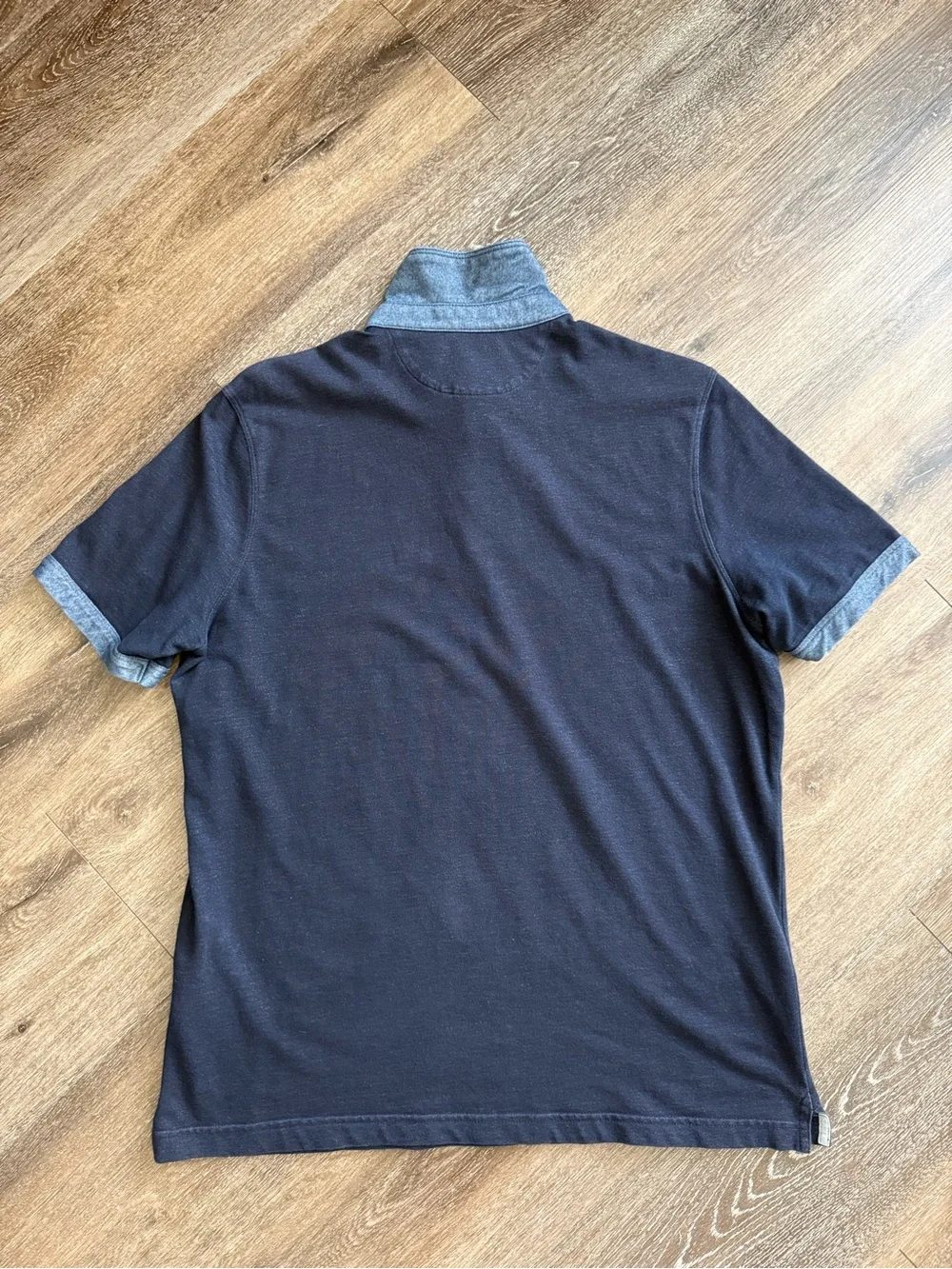 Banana Republic Men's Navy Polo with Heathered Light Blue Trim